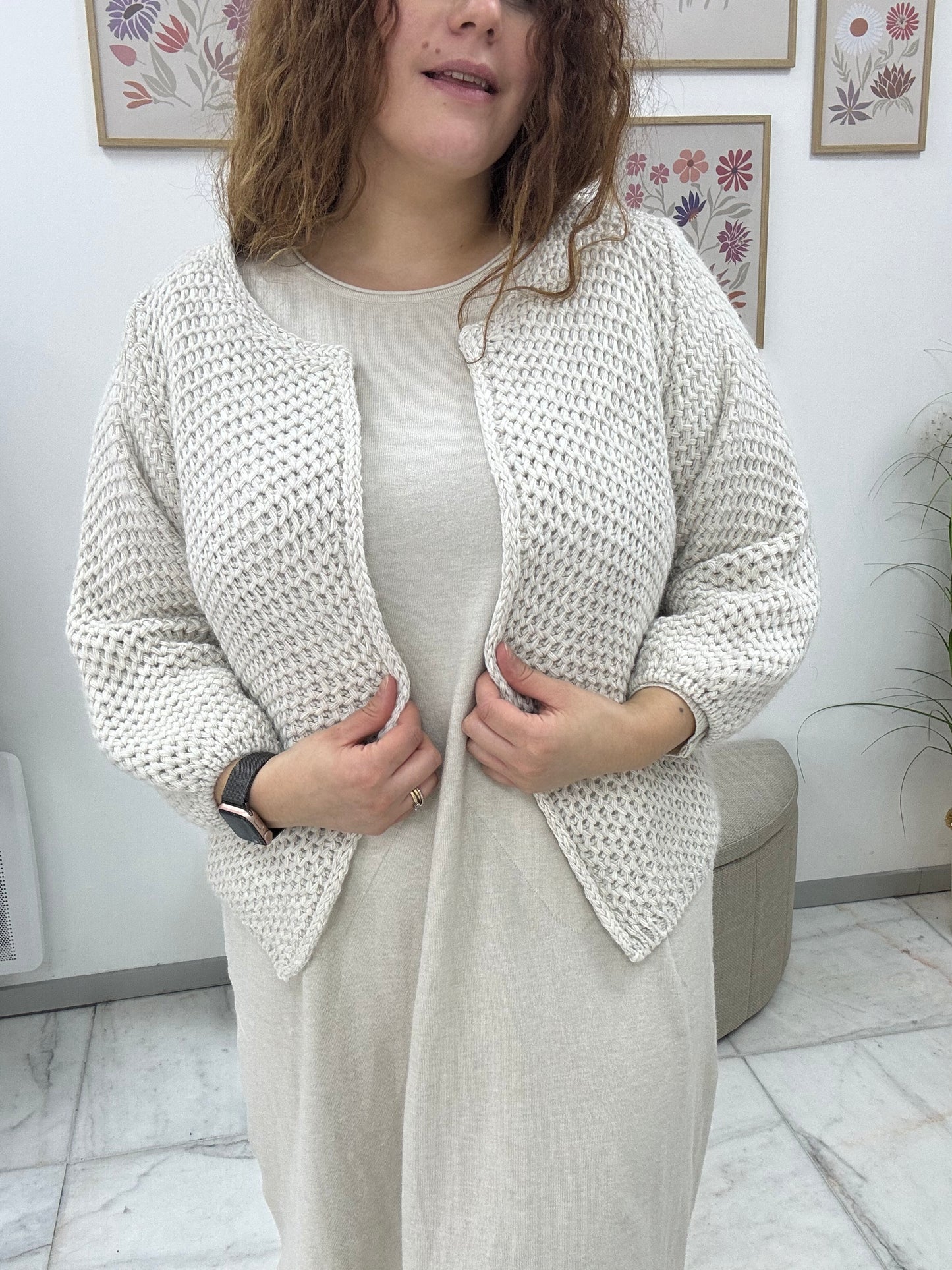 Gilet en maille ajourée oversize : Pivoine