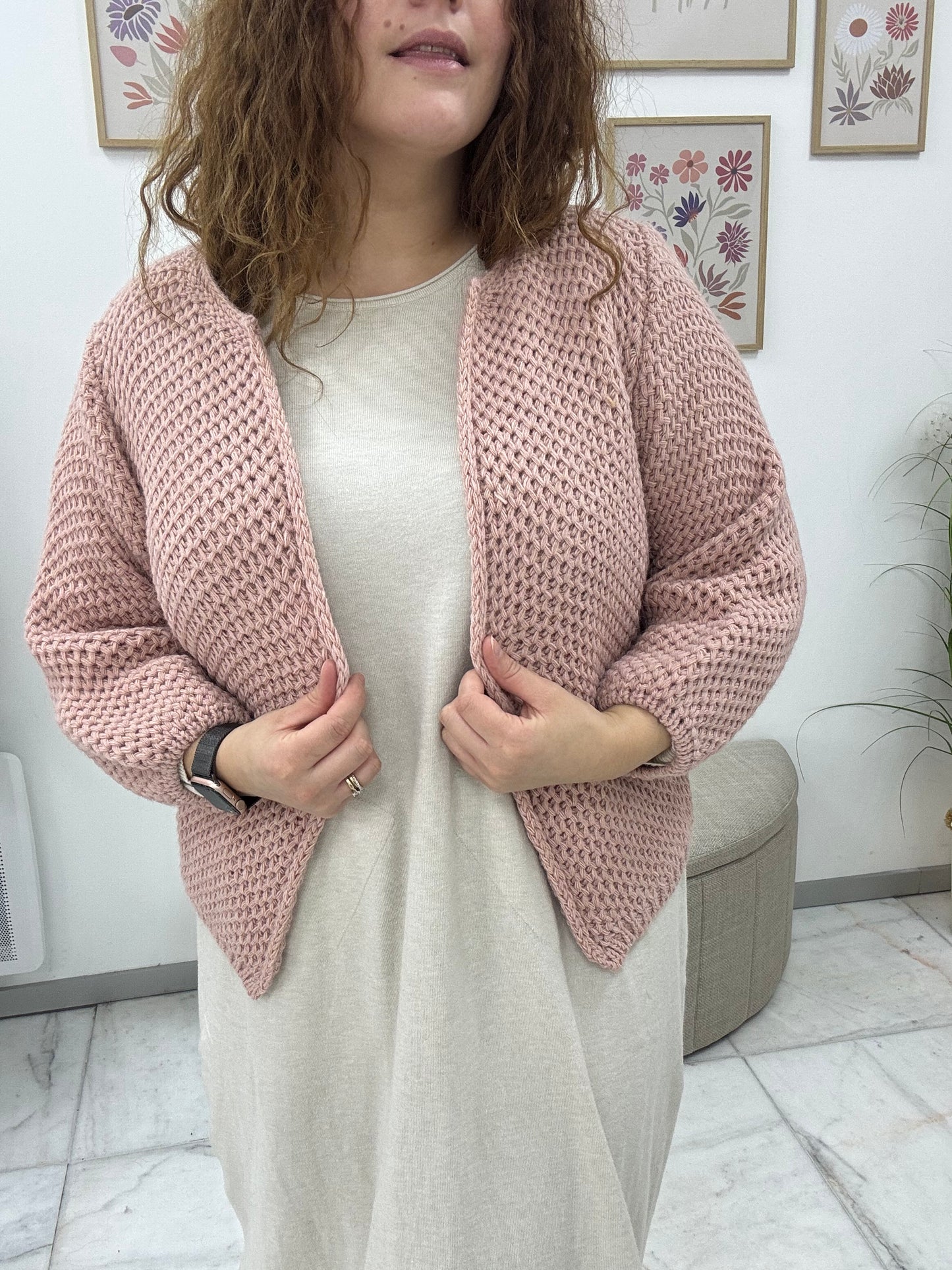 Gilet en maille ajourée oversize : Pivoine