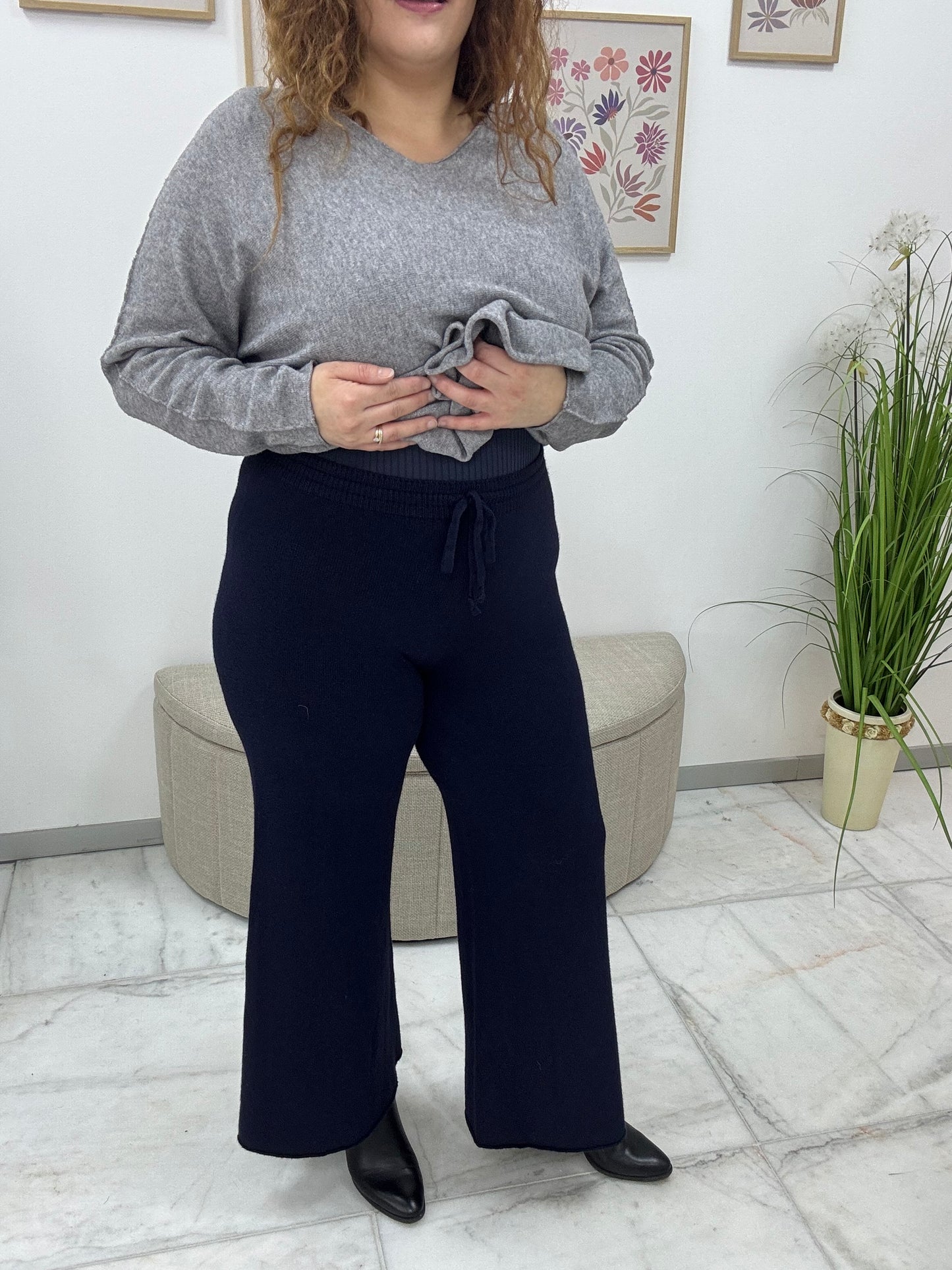 Pantalon large en maille : Châtaignier