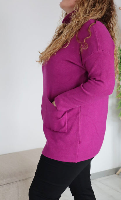 Pull à Col Roulé avec Poches : Bougainvillier